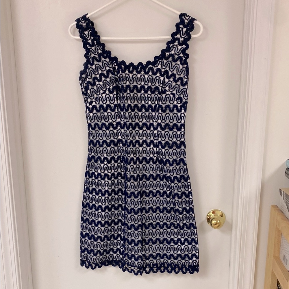 Lilly Pulitzer Lonnie Dress in True Navy Ric Rac Lace and White Dress